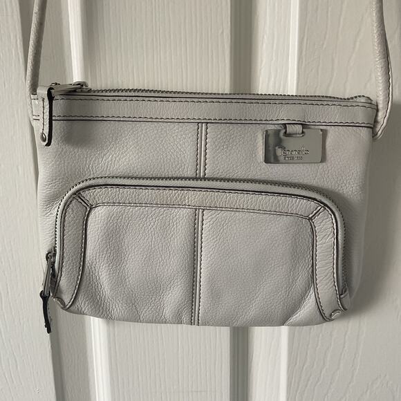 Tignanello Genuine Pebbled Leather Multi-Pocket Crossbody Purse Bag Bone - Picture 1 of 5